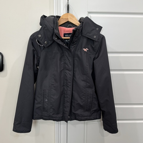 Hollister All Weather Jacket Pink Fleece Lined Charcoal Gray, Juniors Medium - Picture 1 of 11